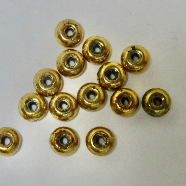 Vintage Czech Antique Gold Plated Smooth Rondelle Wheel Glass Beads  3x5mm  (24)