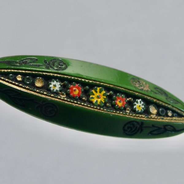 Unusual Vintage Antique Gablonz Czech 1920's Pea Pod Shape Hand Painted Bead  35x11mm  (1)