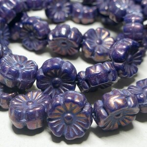 Czech 9mm Violet with Bronze Finish Flat Flower Glass Beads (16)