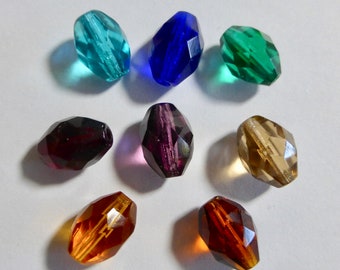 Vintage Faceted Oval Fire Polished Czech Glass Beads  12x9mm (4)