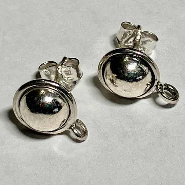 Antique Sterling Silver Earstud Earrings - 8mm Round with Closed Loop at Bottom    (1 pair)