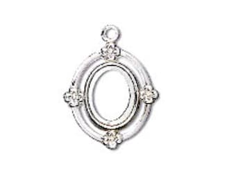 Sterling Silver Floral Oval Pendant Drop Setting, Fits 8x6mm Cabochon (1)