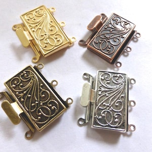 3 Strand Box Clasp in Matte Gold, Antique Copper, Antique Silver or Antique Brass 22x23x5mm (1)