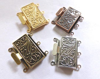 3-Strand Box Clasp: Matte Gold, Copper, Silver, or Brass - 22x23x5mm
