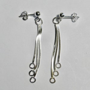 Sterling Silver Post Earring with Snake Chain Dangles with Rings at the Ends  (1 pair)