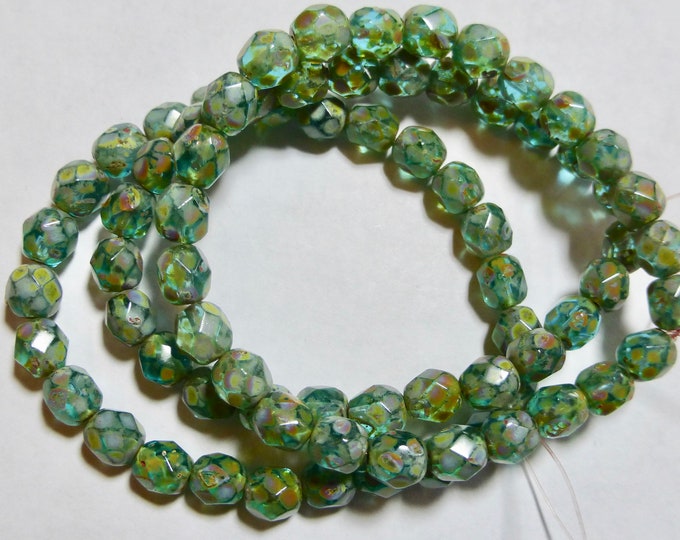 Czech Green Picasso Faceted Round Glass Beads 6mm 25 145-B - Etsy