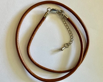 18" Finished Leather Cord - Brown with Silver Plated Clasp and Extension Chain (1)