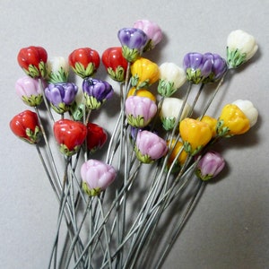 Flower Bud Glass Bead on Wire Headpins in Red, Pink, Purple, White or Yellow (1)