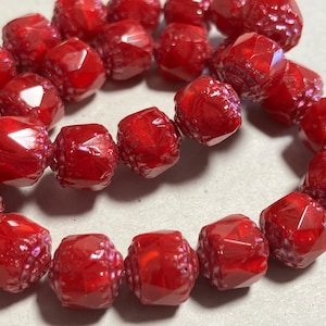 Czech 8mm Faceted Cathedral Beads Ruby Red with Metallic Pink Wash Fire Polished Glass (15)
