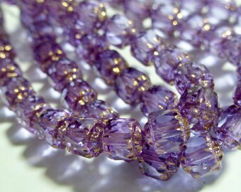 Czech 6mm Faceted Cathedral Beads Light Purple with Bronze Finish Fire Polished Glass (20)