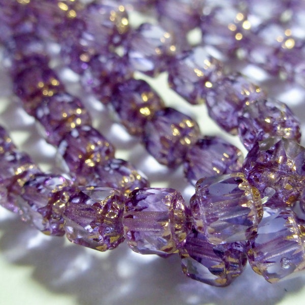 Czech 6mm Faceted Cathedral Beads Light Purple with Bronze Finish Fire Polished Glass (20)