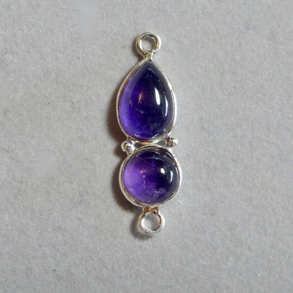 Amethyst Cabochons set in Sterling Silver Drops / Links / Connectors - 27x8mm   (1)