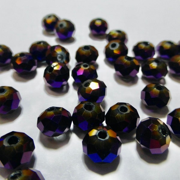 Opaque Purple Iris Faceted Crystal Rondelle Beads - 4x6mm or 6x8mm  (25)