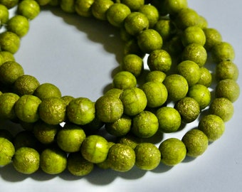 Czech 6mm Olive with Gold Wash Etched Round Glass Beads (30)