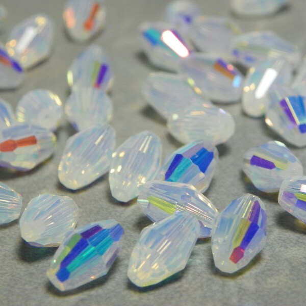 Vintage Swarovski Article 5200 White Opal AB 9x6mm Austrian Crystal Barrel Beads (6)