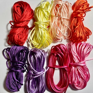 Rayon Satin Rattail Cord - Knot and Braid - Pink, Purple, Orange, Yellow Red - 6 Yds