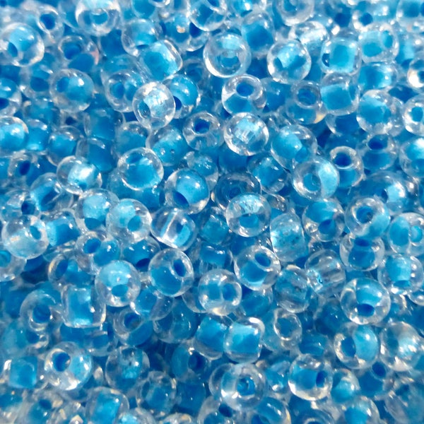 Antique Venetian Crystal Cerulean Blue Lined 10/0 Glass Seed Beads 50g bag