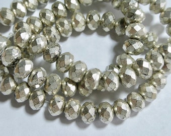 Czech Antique Silver Faceted Fire Polished Glass Rondelle Beads 3x5mm, 5x7mm, 6x8mm