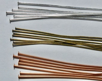 Silver Plated, Brass or Copper Flat Headpins - 2", 1.5"