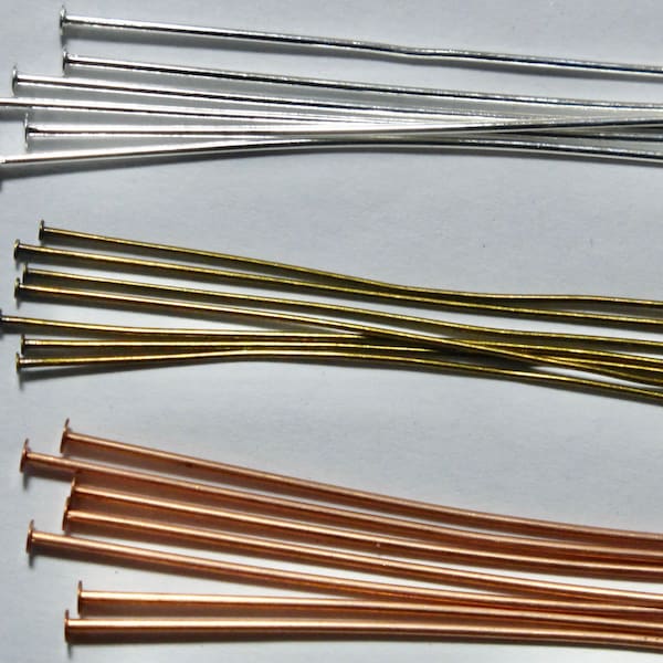 Silver Plated, Brass or Copper Flat Headpins - 2", 1.5"