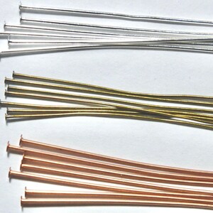 Silver Plated, Brass or Copper Flat Headpins - 2&quot;, 1.5&quot;