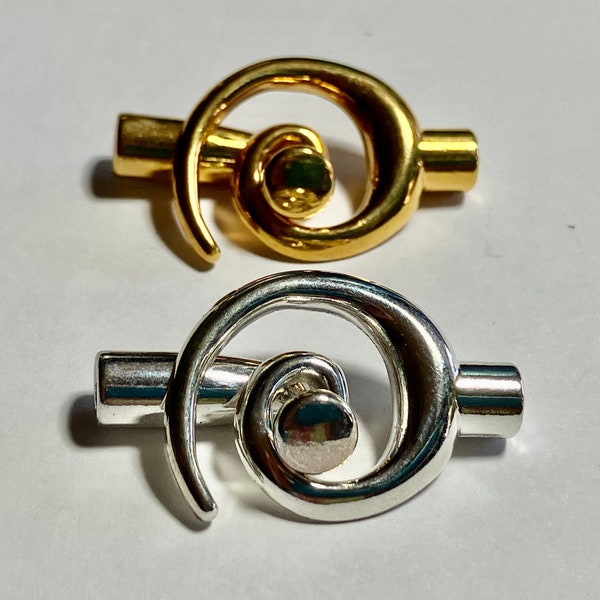22K Gold Plated or Silver Plated Spiral Glue-In Sliding Toggle Clasp - Fits 3.2mm Cord  30x18mm (1)
