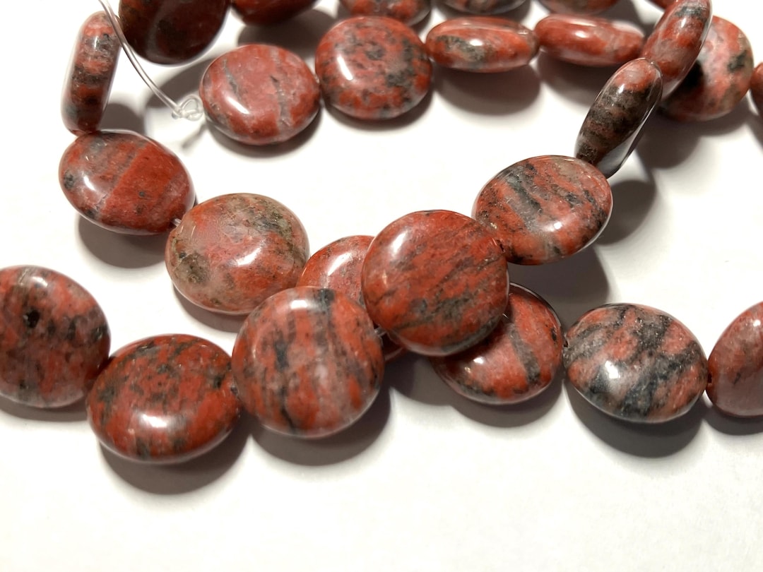 Red Sesame Jasper Coin Gemstone Beads 14mm (28) - Etsy