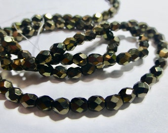 Czech 4mm Metallic Brown Faceted Round Fire Polished Glass Beads (50)