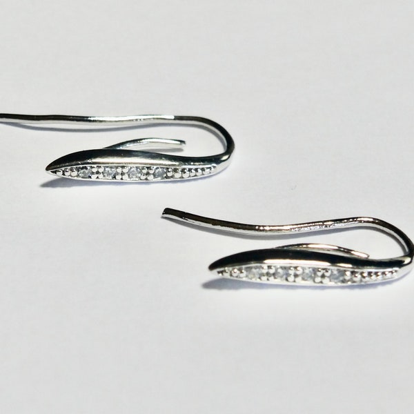 Silver Plated Pierced Earring French Hook Ear-wire with Cubic Zirconia and Open Loop   18mm  (2)