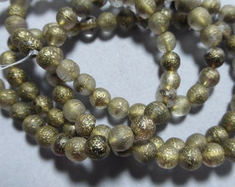 Czech 6mm Clear with Gold Wash & Etched Finish with a Hint of Eggplant Round Glass Beads (30)