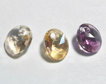 Swarovski Crystal Oval Pendant Beads: Silk, Golden Shadow, Amethyst