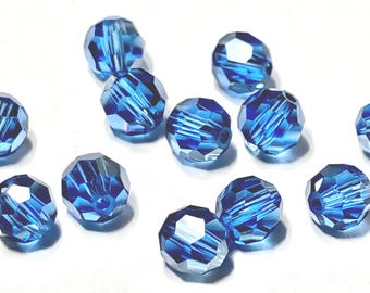 Vintage Swarovski Crystal Round Beads - Sapphire Satin 5mm Faceted  (12)