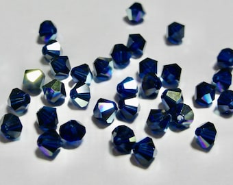 Vintage Swarovski Dark Indigo AB or Indigo AB2X 4mm Faceted Crystal Bicone Beads (24)