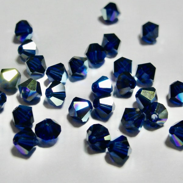 Vintage Swarovski Dark Indigo AB or Indigo AB2X 4mm Faceted Crystal Bicone Beads (24)