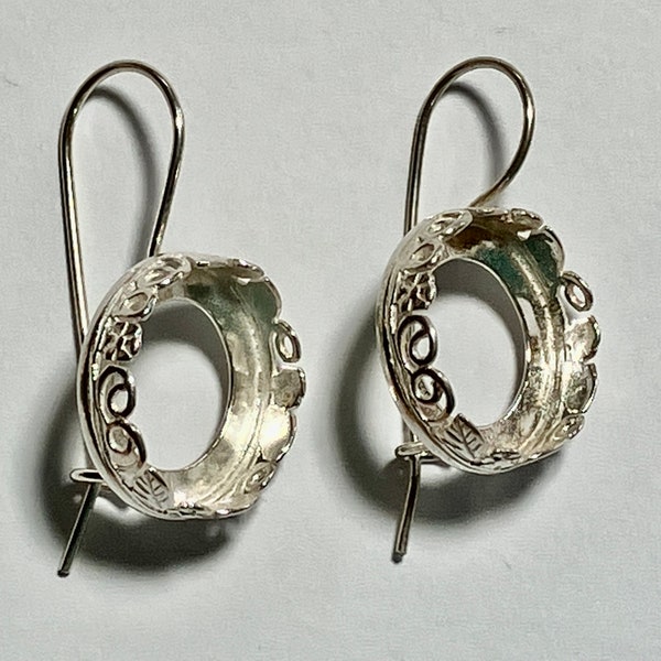 Emerald Cut Crown Earring Settings – Sterling Silver 925, Prong Style, Pair, Made In USA