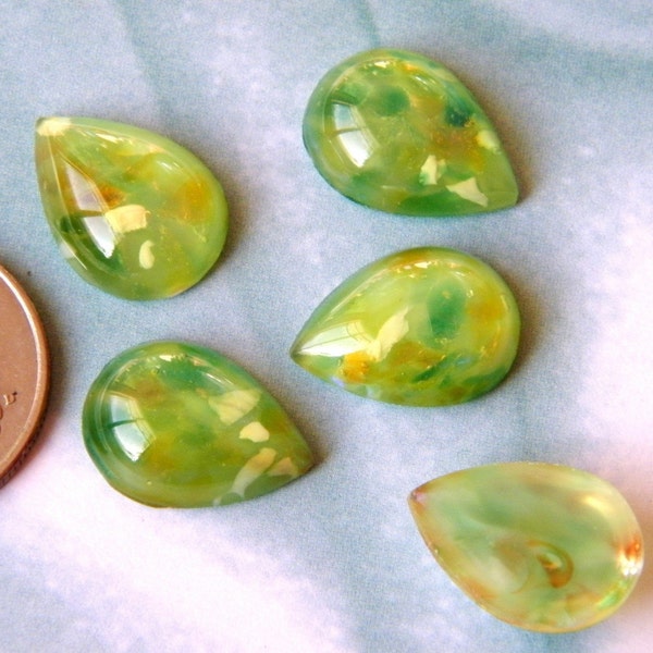 Vintage Seafoam Teardrop Shaped Flat Back 18x13mm Glass Cabochons (2)