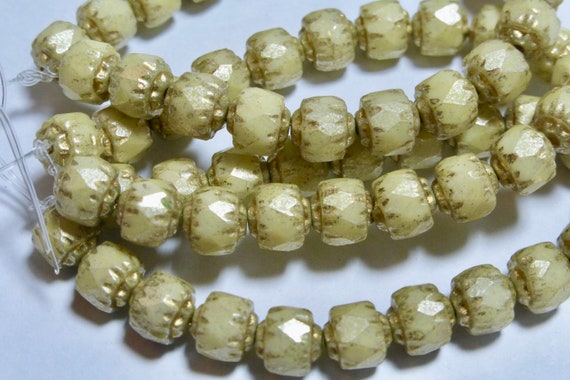 Restocked 10 Beads 6mm Cathedral Yellow Ivory Luster with a Silver Mercury Finish and a Gold Wash Fire Polished Faceted Czech Glass Beads