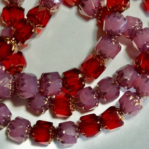 Czech 6mm Faceted Cathedral Beads Ruby Red & Dusty Rose with Bronze Finish Fire Polished (20)