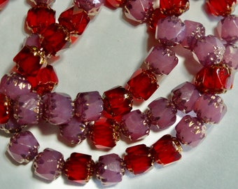 Czech 6mm Faceted Cathedral Beads Ruby Red & Dusty Rose with Bronze Finish Fire Polished (20)