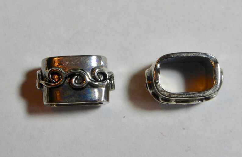 Large Hole Antique Dark Silver Plated Oval Metal Slider Bead 15x9mm 1