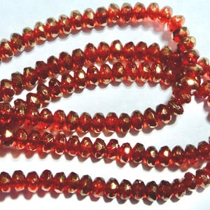 Czech 2x3mm Ruby Red with Gold Luster Faceted Fire Polished Glass Rondelle Beads (50)