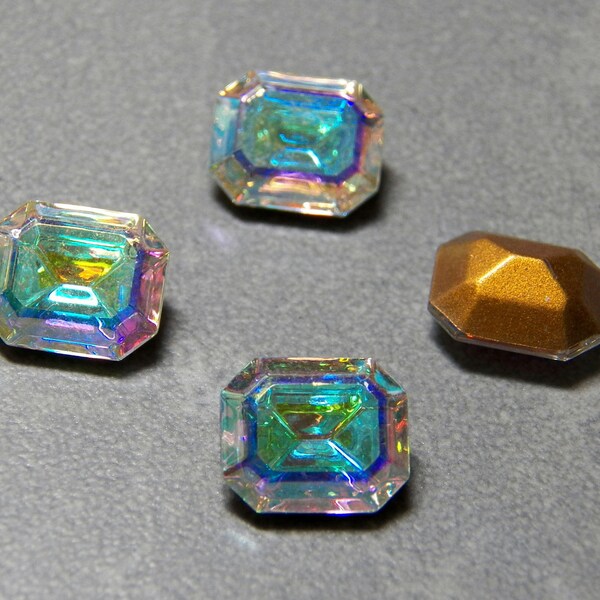 Vintage Swarovski Crystal AB 11.5x9.5mm Table Top Octagon Crystal Stones (2)