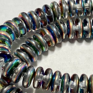 Czech Clear with Peacock Finish 6mm Smooth Rondelle Disc Pressed Glass Beads (50)