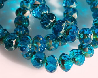 Czech 6x8mm Capri with Picasso Faceted Fire Polished Glass Rondelle Beads (25)