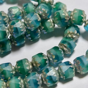 Czech 6mm Faceted Cathedral Beads Blend of Blues and Greens with Silver and AB Finish Fire Polished Glass (20)