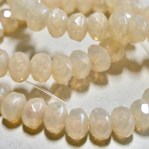 Czech Opal Cream Faceted Fire Polished Glass Rondelle Beads  5x7mm