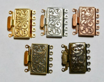 5 Strand Box Clasp in Matte Gold, Antique Copper, Antique Silver, Antique Brass & Dark Brass 22x23x5mm (1)