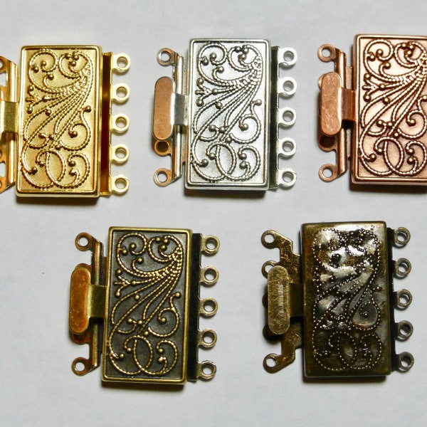 5 Strand Box Clasp in Matte Gold, Antique Copper, Antique Silver, Antique Brass & Dark Brass 22x23x5mm (1)