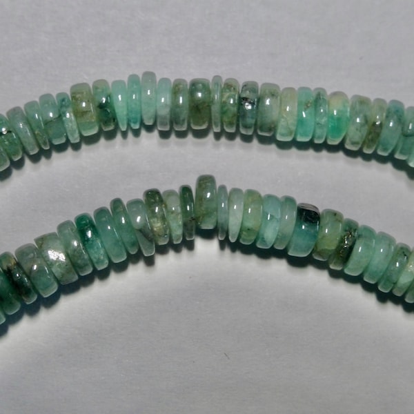 8" Strand of Emerald (oiled) Graduated Hand Cut Heishi Gemstone Beads