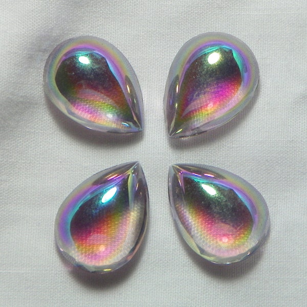 Vintage Light Amethyst AB Teardrop Bombe Flat Back 18x13mm Glass Cabochons (4)